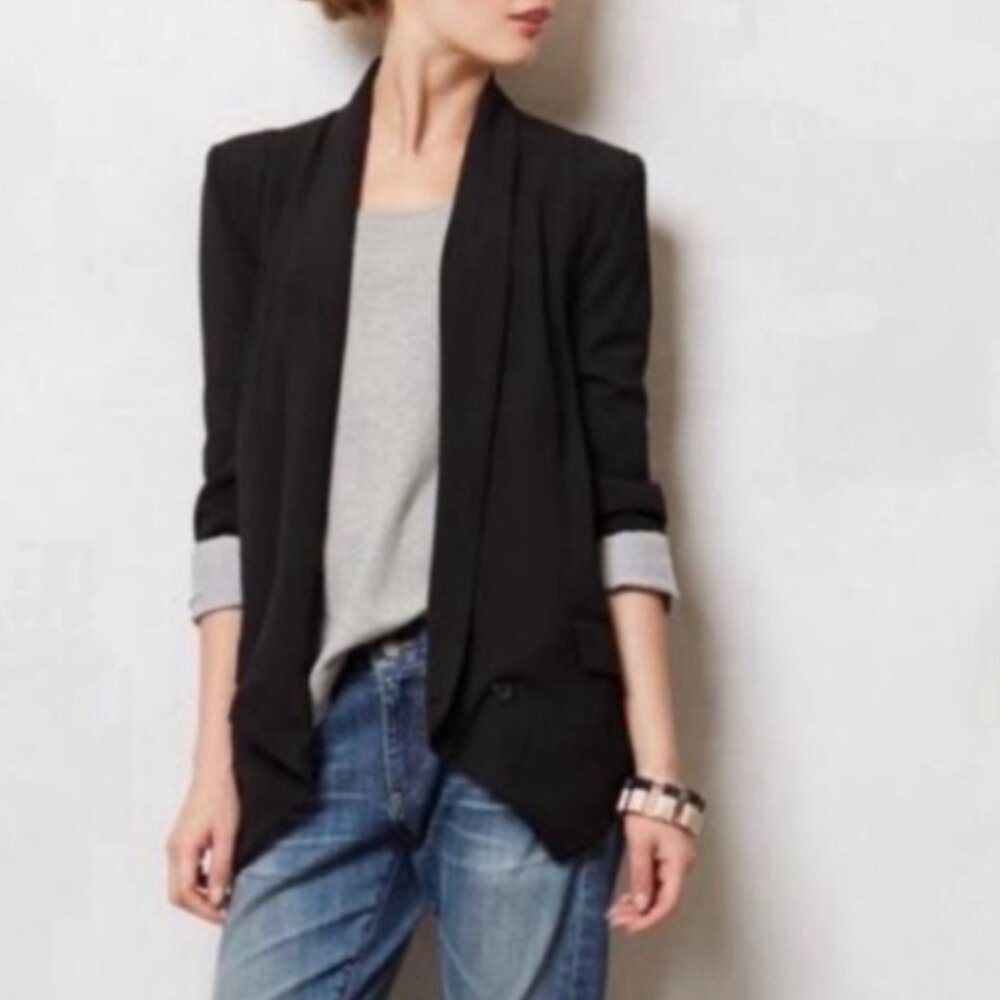 Cartonnier Anthropologie Cornerstone Black Open Front Draped Blazer Size L